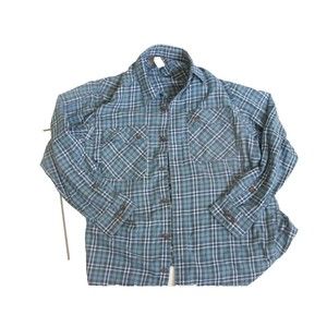 Duluth Trading  Shirt  L Mens  Plaid Flannel Blue Green Button Up Long LARGE